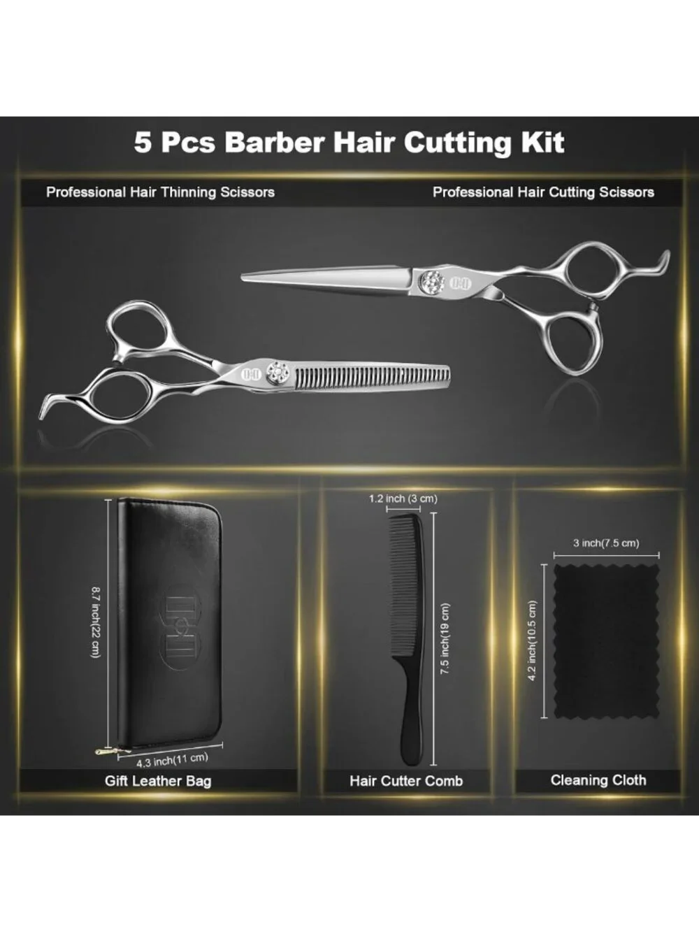 7” Professional Hair Cutting Scissors Kit - 440C Barber Shears & Accessories